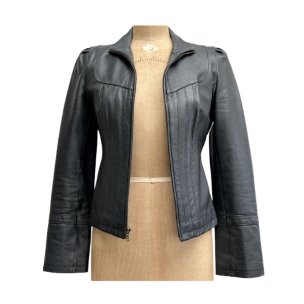 Guess Black Leather Ribbed Jacket | S - Picture 3 of 10